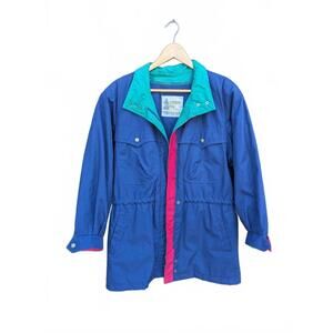 Vintage 80s London Fog Thinsulate 3M Windbreaker Jacket Teal Blue Pink -Size 8